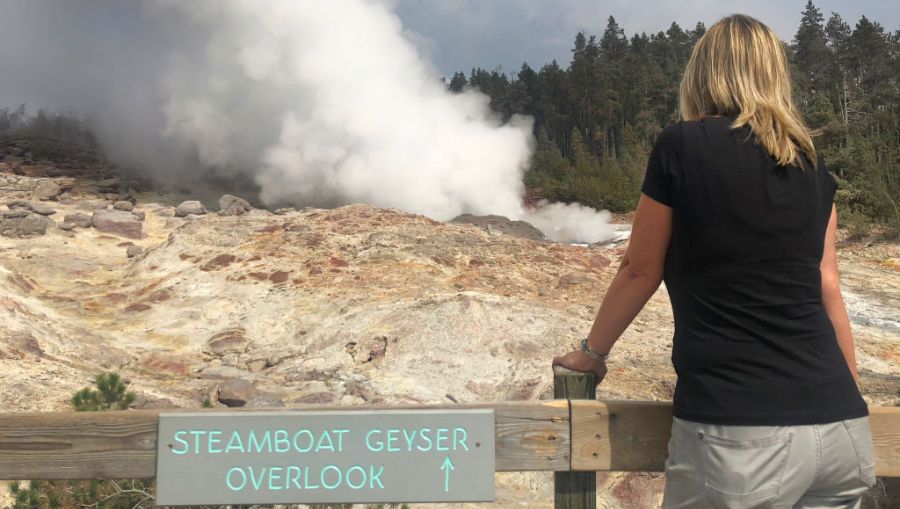 Steamboat Geyser is protected by a boardwalk and 3-foot fence. (Getty Images)...